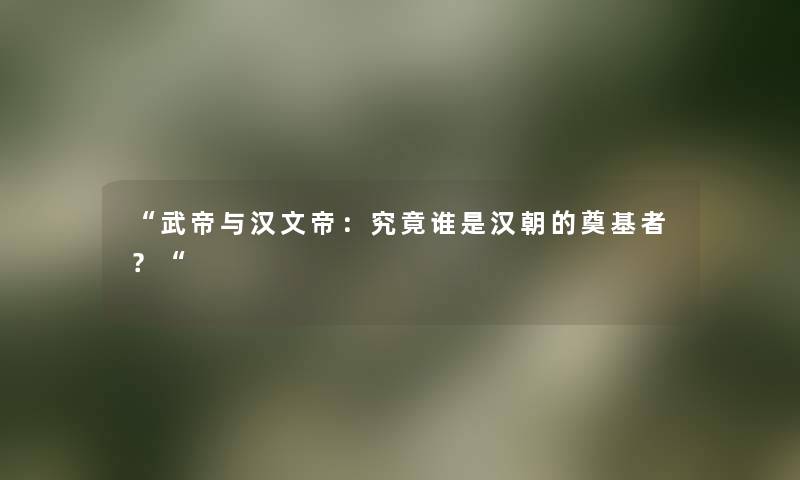 “武帝与汉文帝：究竟谁是汉朝的奠基者？“