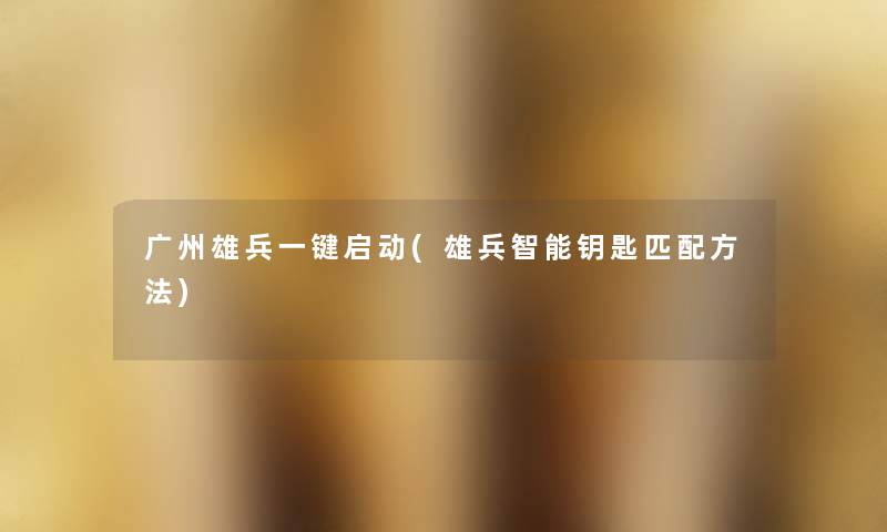广州雄兵一键启动(雄兵智能钥匙匹配方法) 广州雄兵一键启动(雄兵智能钥匙匹配方法)