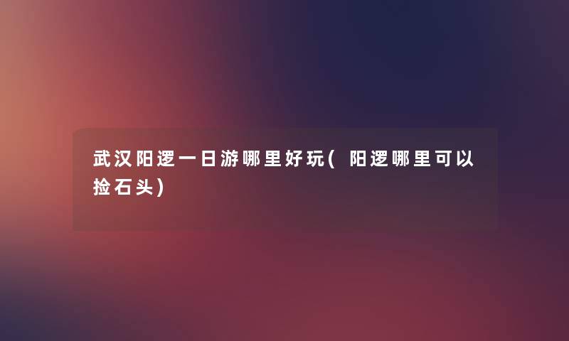 武汉阳逻一日游哪里好玩(阳逻哪里可以捡石头)