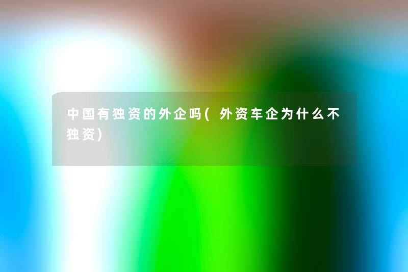 中国有独资的外企吗(外资车企为什么不独资) 中国有独资的外企吗(外资车企为什么不独资)