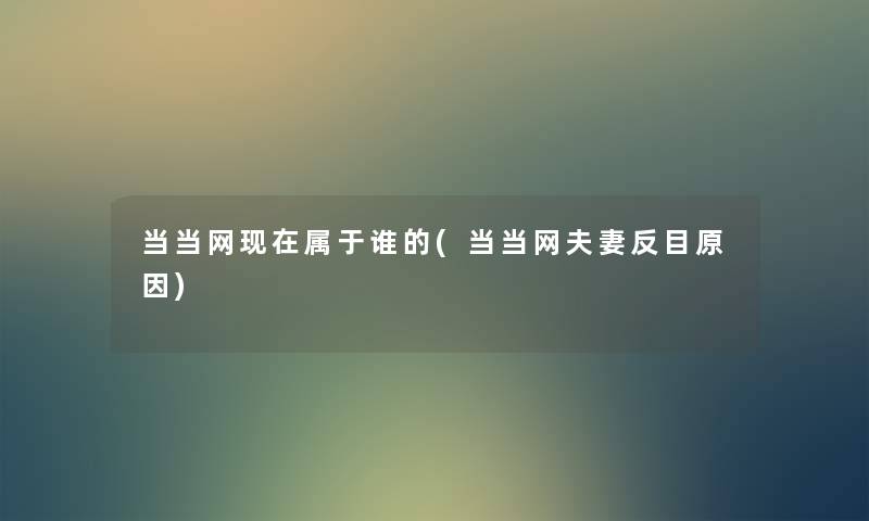 当当网属于谁的(当当网夫妻反目原因) 当当网属于谁的(当当网夫妻反目原因)