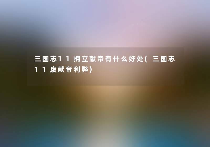三国志11拥立献帝有什么好处(三国志11废献帝利弊) 三国志11拥立献帝有什么好处(三国志11废献帝利弊)