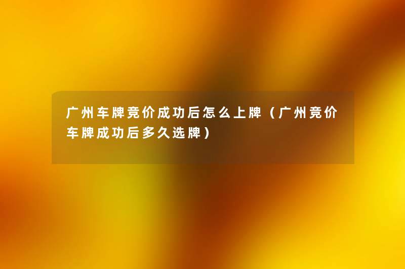 广州车牌竞价成功后怎么上牌(广州竞价车牌成功后多久选牌) 广州车牌竞价成功后怎么上牌(广州竞价车牌成功后多久选牌)