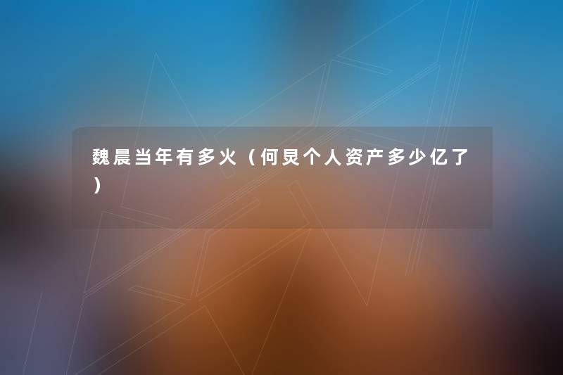 魏晨当年有多火(何炅个人资产多少亿了) 魏晨当年有多火(何炅个人资产多少亿了)