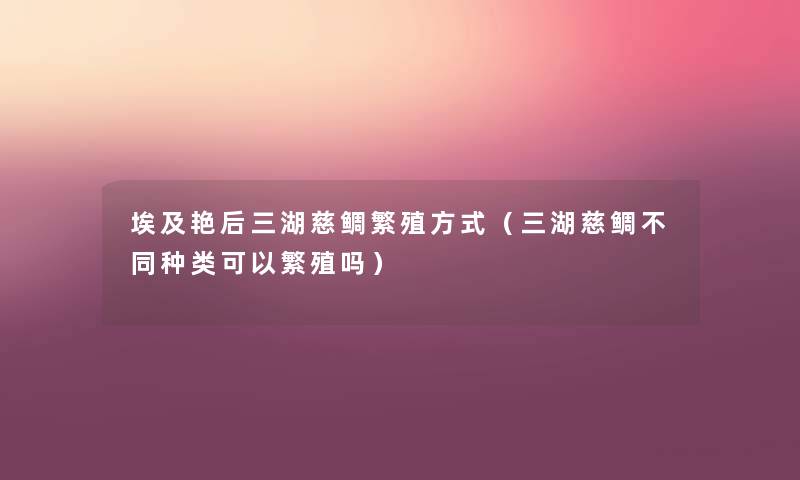 埃及艳后三湖慈鲷繁殖方式(三湖慈鲷不同种类可以繁殖吗) 埃及艳后三湖慈鲷繁殖方式(三湖慈鲷不同种类可以繁殖吗)