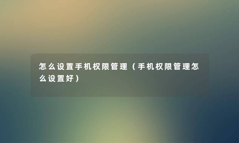 怎么设置手机权限管理(手机权限管理怎么设置好) 怎么设置手机权限管理(手机权限管理怎么设置好)