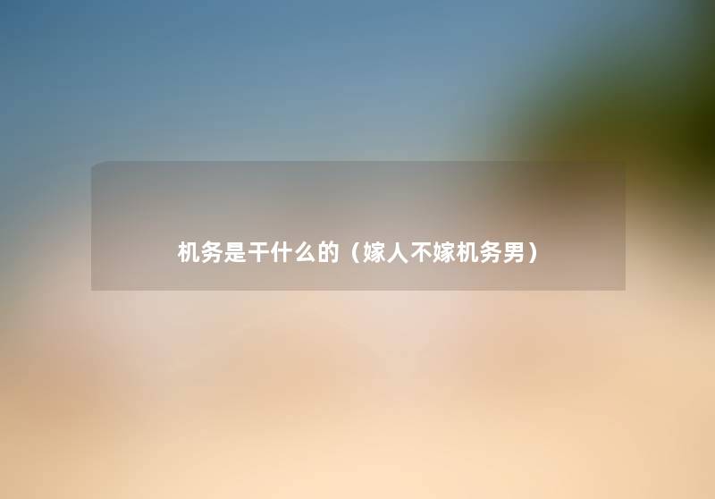 机务是干什么的(嫁人不嫁机务男) 机务是干什么的(嫁人不嫁机务男)